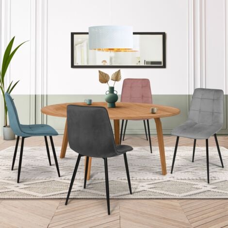 IDMARKET Lote de 4 sillas mixtas de terciopelo pastel MILA en azul, gris claro, gris oscuro y rosa