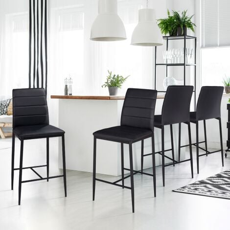 IDMARKET Lote de 4 taburetes ROMANE de PVC negro diseño contemporáneo sillas de bar tapizadas