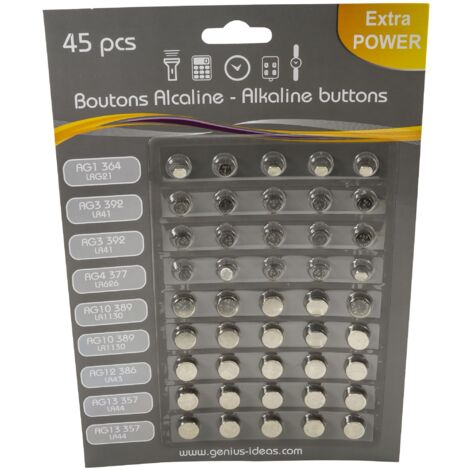 Lote de 45 pilas de botón alcalinas