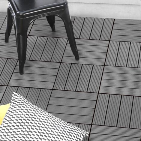 Lote de 5 baldosas de terraza WODHY, compuesto de madera, gris