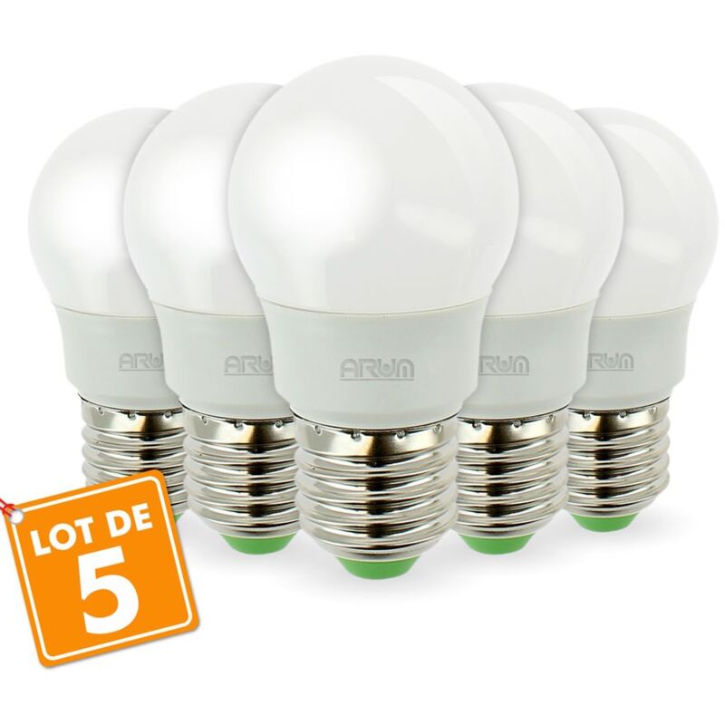 

Lote de 5 bombillas LED E27 G45 5.5W bola 40W renderizado | Temperatura de color: Blanco cálido 2700K