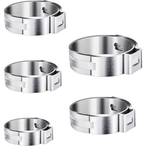 Lote de 50 abrazaderas de acero inoxidable, 5 tamaños (1", 3/4", 3/8", 1/2", 5/8"), antioxidantes, para tuberías de agua y accesorios PEX, 1 juego