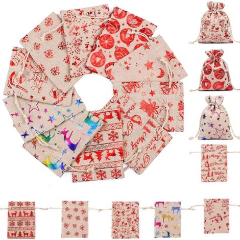 Lote de 50 sacos en toile de yute con cordón de serrage para cadeaux de Noël 10 x 14 cm