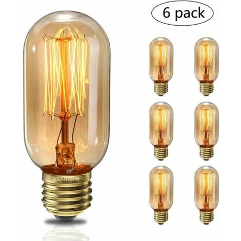 Lote de 6 bombillas incandescentes de 40 W, estilo Edison vintage, color blanco, casquillo E27/T45, 220 V.