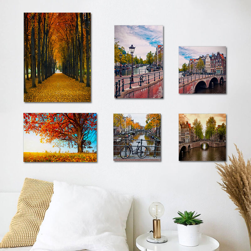 

Tema - Conjunto 6 impresiones en tela canvas paisaje urbano marco de madera Autumn