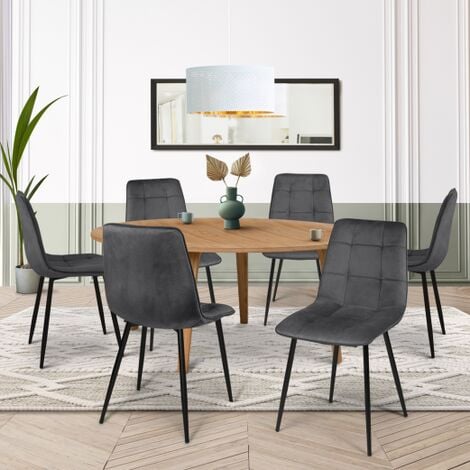 IDMARKET Lote de 6 sillas de comedor de terciopelo gris oscuro MILA