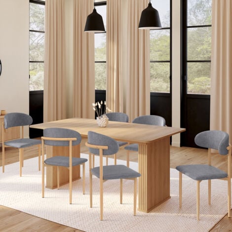 IDMARKET Lote de 6 sillas de comedor escandinavas CELESTINE de tela gris jaspeada con diseño colegial