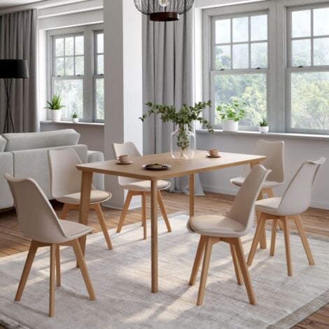 IDMARKET Lote de 6 sillas de comedor escandinavas SARA beige