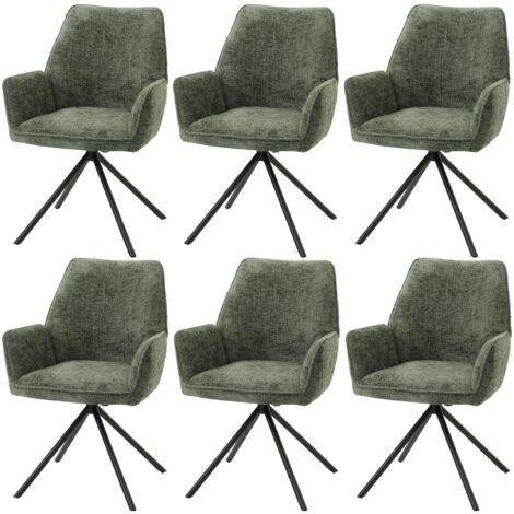 Lote de 6 sillas de comedor HHG-494, silla de cocina Silla con reposabrazos, posición automática giratoria, chenilla Oeko-Tex MVG, verde