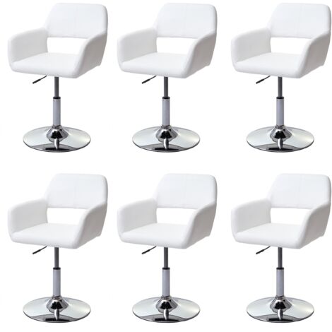 Lote de 6 sillas de comedor HHG-926 III, silla de cocina, retro años 50, polipiel, blanco, base cromada