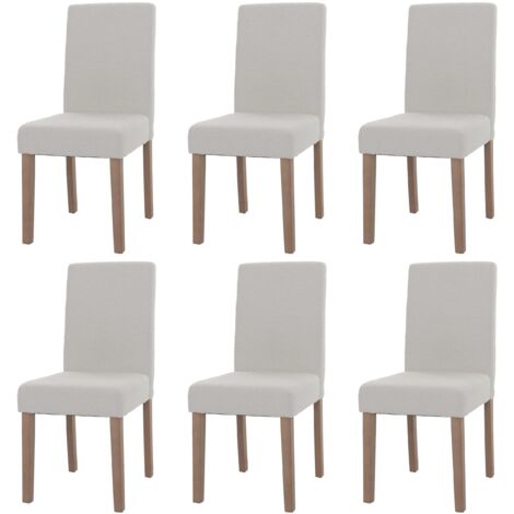 HHG Lote de 6 sillas de comedor Littau, silla de cocina respaldo alto, tela/textil bouclé madera , crema, patas color natural