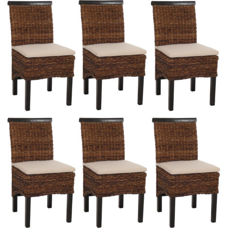 Lote de 6 sillas de comedor silla de mimbre M45 silla de mimbre banana, oscuro, con cojín