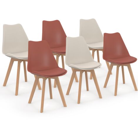Lote de 6 sillas escandinavas SARA - mezcla de terracota x3 y beige x3