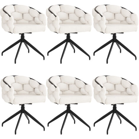 Lote de 6 sillas giratorias 360°, sillas de comedor con respaldo, tejido de terciopelo beige