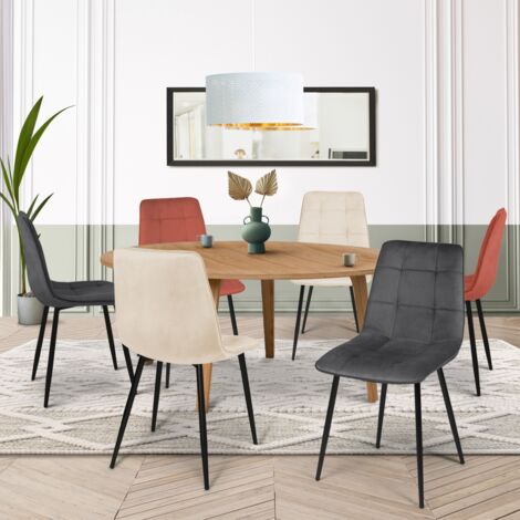 Lote de 6 sillas MILA en mezcla de terciopelo color terracota x2, gris oscuro x2 y beige x2