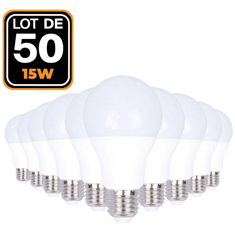 50 Bombillas LED E27 15W Blanco Cálido 3000K Alto Brillo
