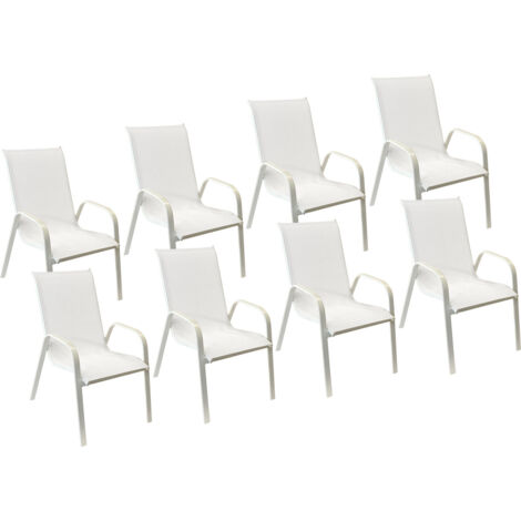 Lote de 8 sillas MARBELLA en textileno blanco aluminio blanco
