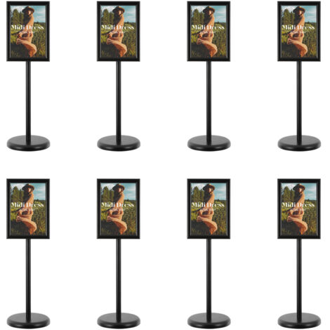Lote de 8 soportes de suelo ajustables para carteles publicitarios, muy resistentes, 24 x 32,5 cm, con marco de aluminio de apertura a presión, formato A4 (negro)
