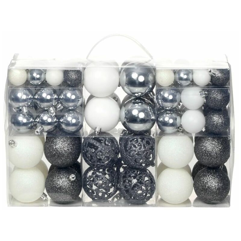 

Lote de bolas de Navidad 100 unidades 6 cm blanco/gris