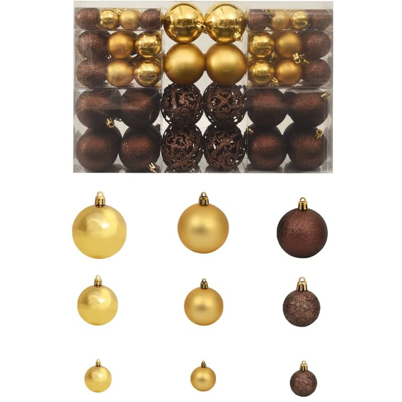

Lote de bolas de Navidad 100 unidades 6 cm marrón/bronce/dorado