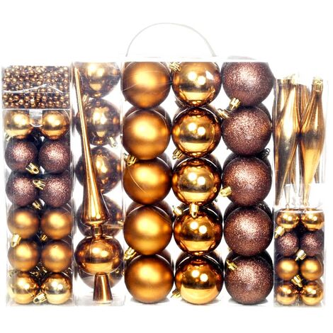 Lote de bolas de Navidad 113 unidades 6 cm marrón/bronce/dorado