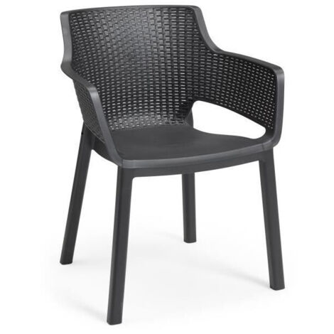 Lots de 6 Fauteuils monoblocs - empilables en resine de synthese  - forme cabriolet - imitation rotin tresse - ALLIBERT BY KETER