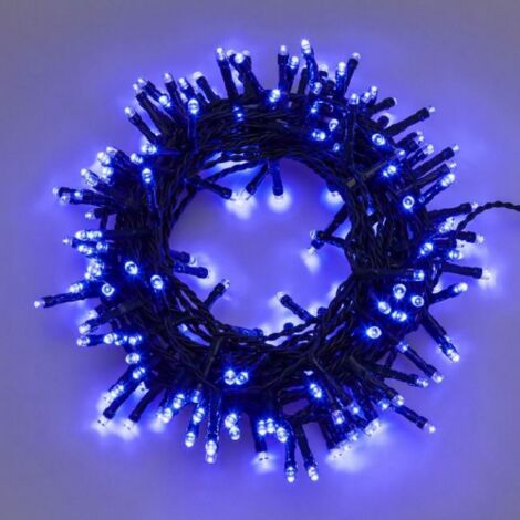 Lotti stringa catena 12,8 mt serie 320 luci di Natale a led   5 mm reflex blu con 8 giochi di luce e memoria cavo verde per esterno interno Blu 12,8 metri - 320 Led