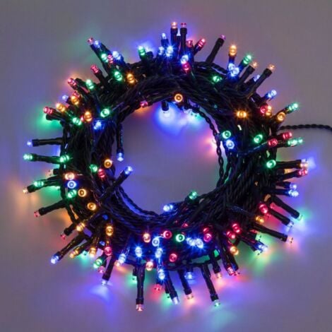 Lotti stringa catena 4,8 mt serie 120 luci di Natale a led   5 mm reflex multicolore rgb con 8 giochi di luce e memoria cavo verde per esterno interno Multicolor 4,8 metri - 120 Led