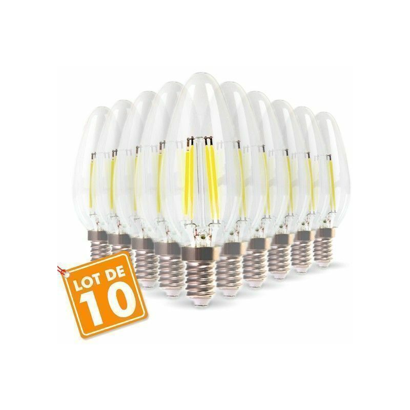 Image of Eclairage Design - Lotto di 10 lampadine a fiamma filamento 4w eq. 40W bianco caldo E14 base 2700K