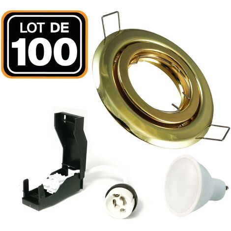 Lotto di 100. Illuminazione da incasso per interni 7W 4500K Luce neutra. GU10 LED Anello da incasso regolabile e inclinabile + lampadina LED + portalampada classe 2 (Clip-On)