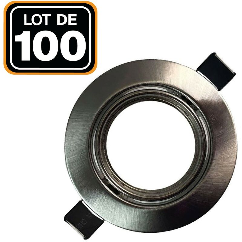 Image of Confezione da 100 staffe di montaggio da incasso rotonde in alluminio spazzolato Faretto led - Diametro 90 mm - Foro 65 mm