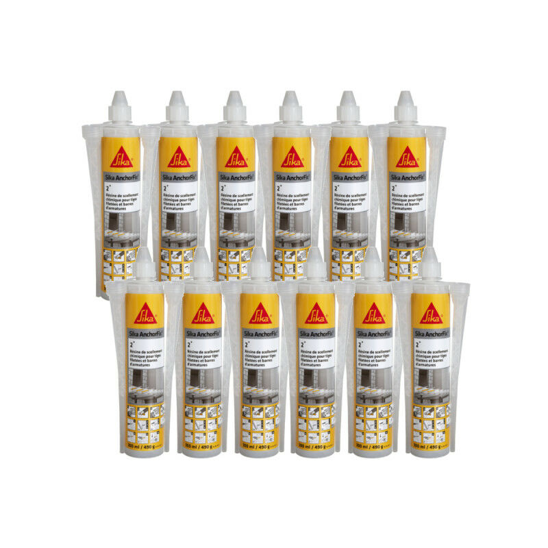 Image of Lotto di 12 resine sigillanti chimiche Sika Sika AnchorFix 2 Plus - Grigio - 300 ml - Gris