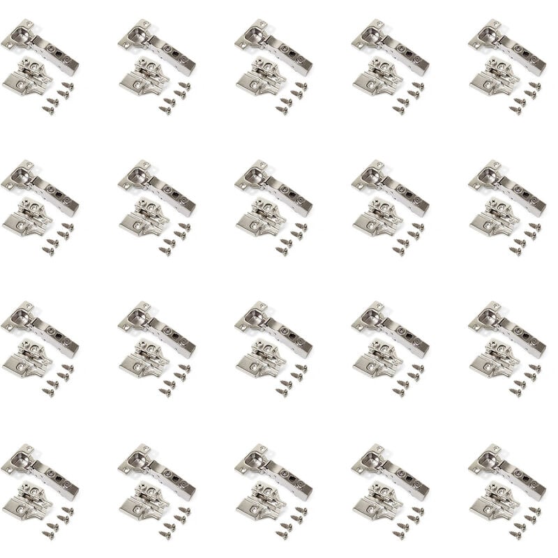 Image of Emuca Lotto di 20 cerniere collo dritto X91 con chiusura soft a vite, altezza 0, Acciaio, Nichelato - Nichelato