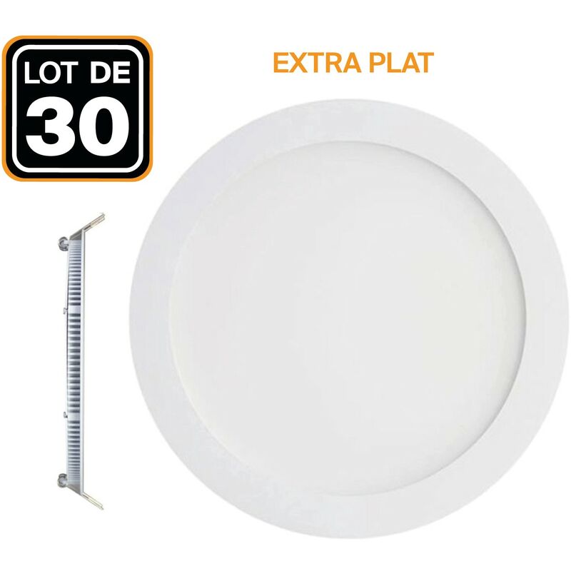 30 Spots Encastrable LED Downlight Rond Extra-Plat 18W Blanc Neutre 4500K