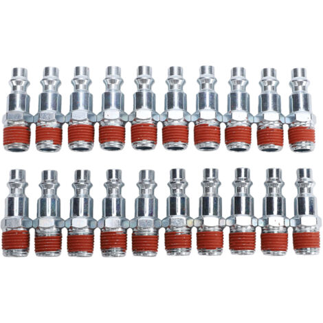 Lotto di 20 tappi per aria compressa industriali con filettatura maschio NPT da 1/4 di pollice, raccordi a innesto rapido per compressori e utensili pneumatici.