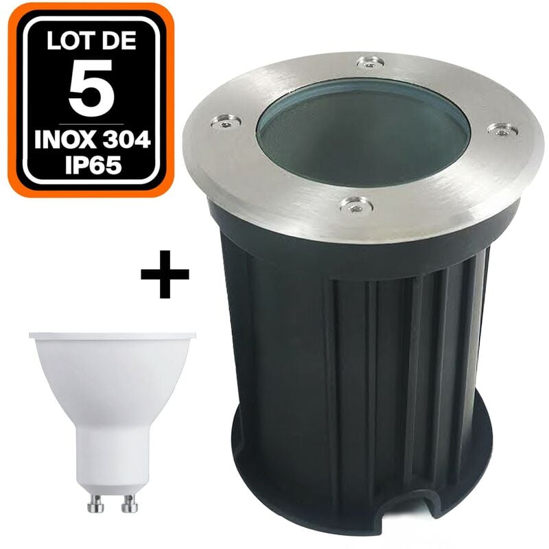 Image of Lotto di 5. Apparecchio da incasso per esterni 5W 2700K Luce calda. GU10 led Faretto da incasso a pavimento + lampadina led