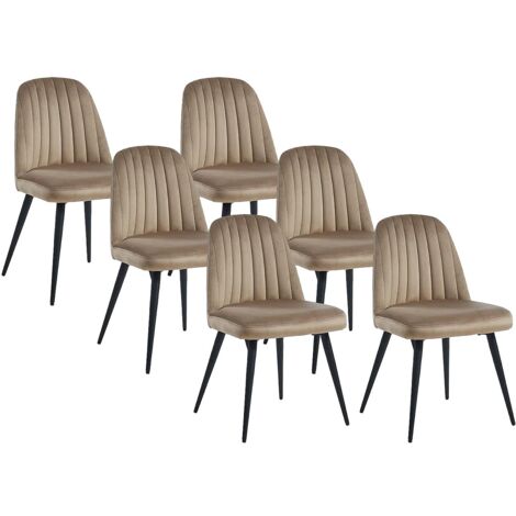 Lotto di 6 sedie Velluto e Metallo Nero Beige - ELEANA