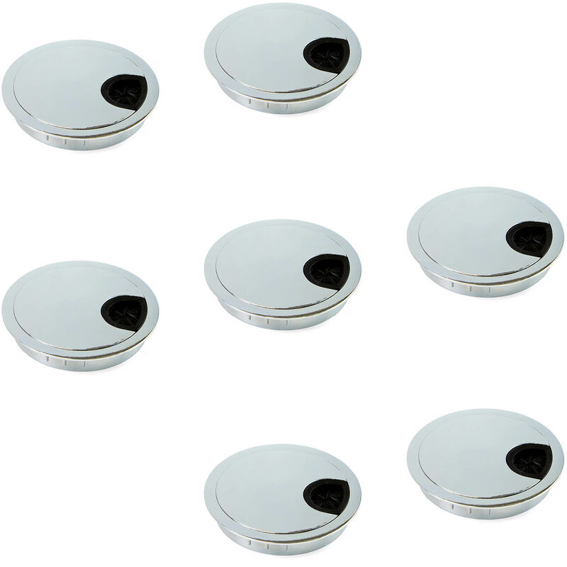 Image of Lotto di 7 passacavi circolari, diametro 80 mm, Zama, cromato lucido, per montaggio a incasso - Cromato lucido - Emuca