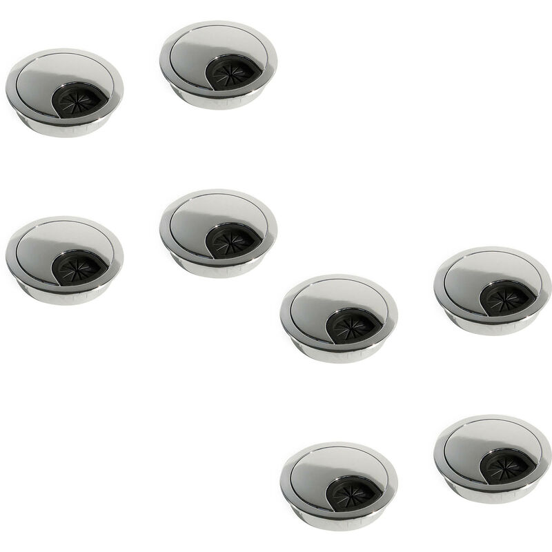 Image of Emuca Lotto di 8 passacavi circolari, diametro 60 mm, Zama, cromato lucido, per montaggio a incasso - Cromato lucido