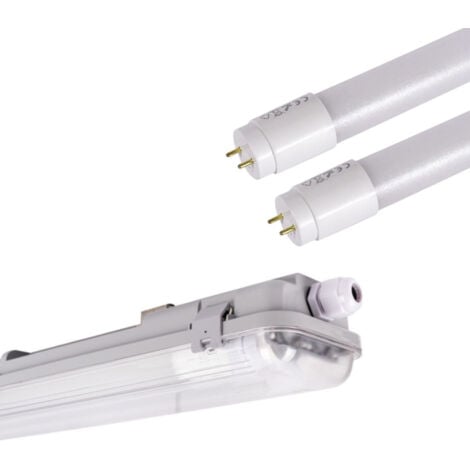 Lotto plafoniera stagna doppia 60cm + 2 Tubo LED T8 9W - 6000K