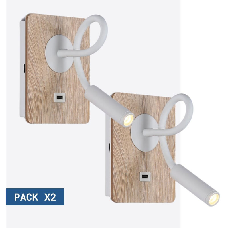 Image of Lotto x 2 - Applique da parete flessibile con porta usb london