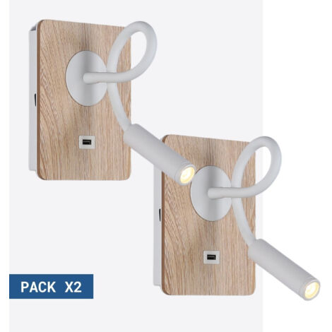 Lotto x 2 - Applique da parete flessibile con porta USB "LONDON