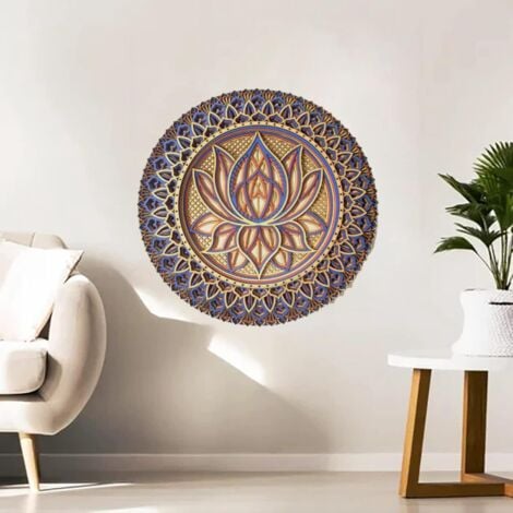 Lotus Flower Mandala-Wall Art, Lotus Flower Mandala Metal Wall Hanging for Bedroom Decor Bohemian Wall Art (A) 30 x 30 cm
