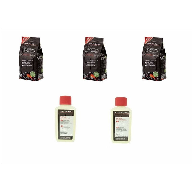 Lotus grill kit Beech Charcoal Small 3x 1Kg + 2 gel pack 200 ml pour allumage Original Lotus Grill Barbeque BBQ
