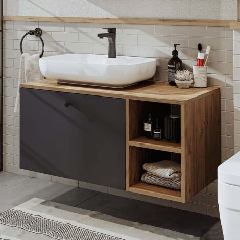 Lotus Vanity Unit 95 cm with Over Counter Wash Basin / Bowl, Oak Effect and Anthracite