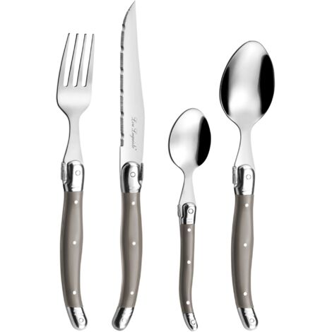 Lou Laguiole 2511LIPA22E80 Tradition - Servizio di posate da 48 pezzi, in acciaio inox/manico, 14 x 7,5 x 24,5 cm, colore: Grigio talpa