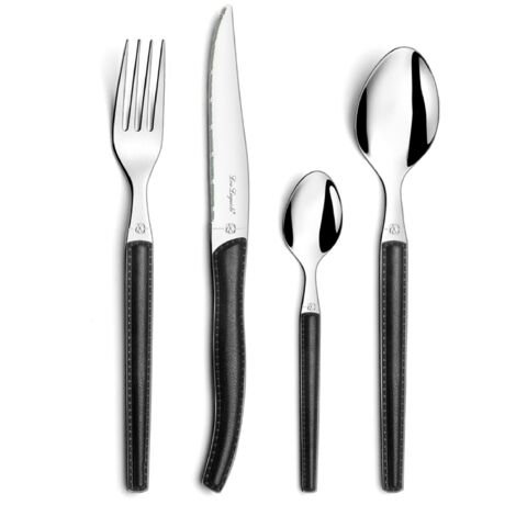Lou Laguiole Sky 2271AAPA23C40 Servizio di posate per 6 persone, in acciaio inossidabile/manico effetto pelle, 14 x 7,5 x 24,5 cm, colore: Nero