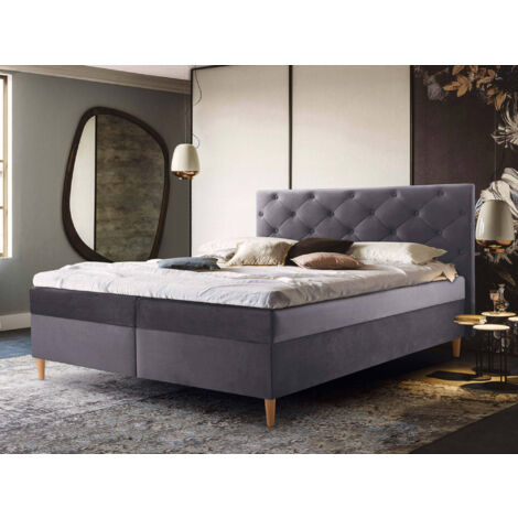 Louis - boxspringbett - 180x200 - aus samt - inkl. Boxen und matratzenauflage - dunkelgrau