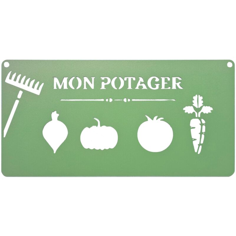 Louis Moulin - Pancarte décorative en métal 'Mon potager' - 25x12,5cm - vert pâle