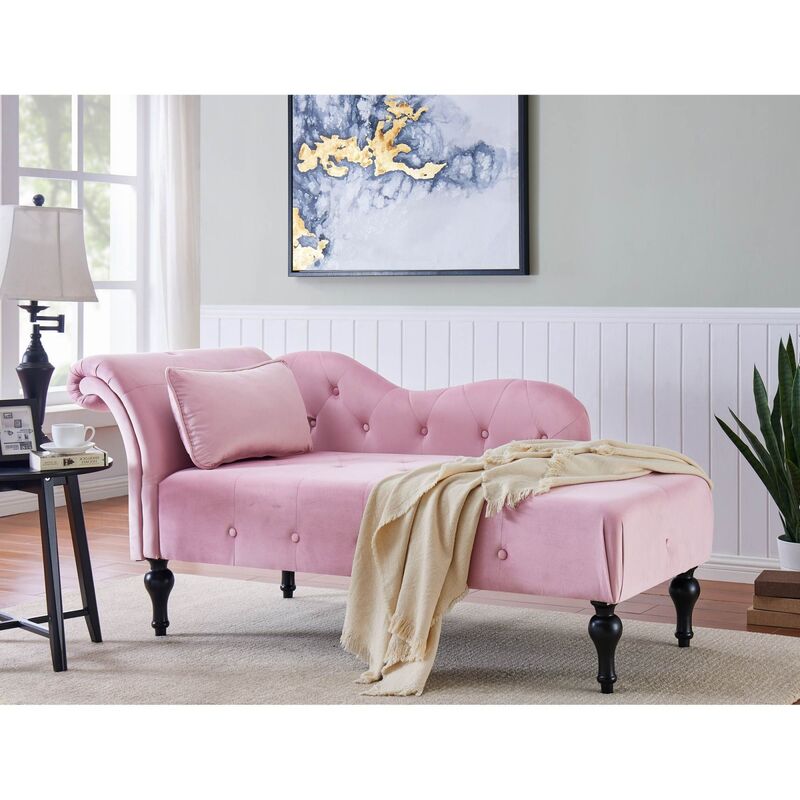 mobilier deco - louisa meridienne capitonne en velours rose angle droit rose